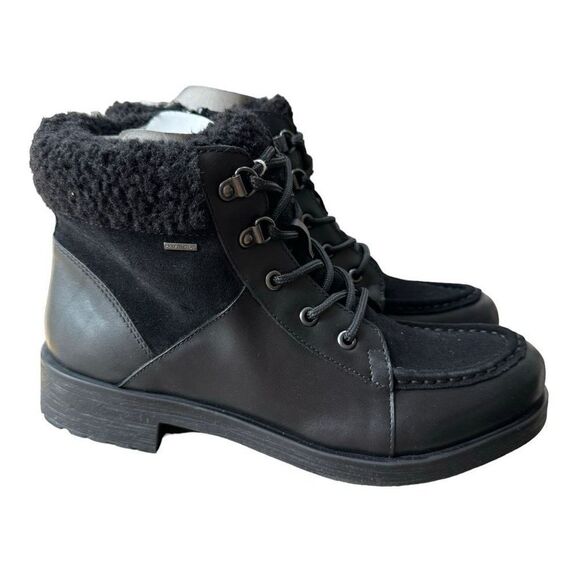 Geox Rawelle ABX faux shearling trim waterproof boots black leather sz 8/38 NWB - Picture 7 of 11